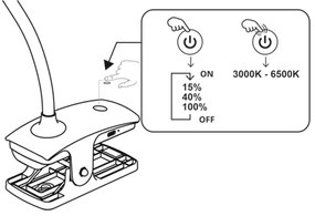 Top Light BELLA - lampă de birou LED cu clemă, reglare tactilă LED/4,8W/5V 3000-6500K negru
