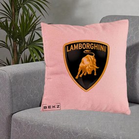 Perna Personalizata cu emblema Lamborghini, 40x40 cm, Roz, Husa Detasabila, Perna Inclusa, BEKZ®