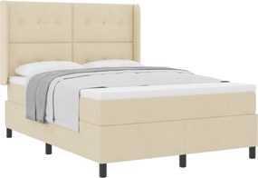 vidaXL Pat cu arcuri cu saltea cu headboard Crem 190 x 140 cm țesătură