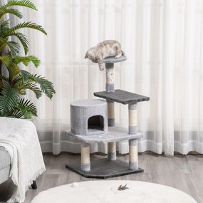 PawHut Copac pentru Pisici cu 3 Niveluri cu Soricel Gri, 48x48x100cm