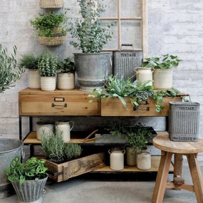 Consola din lemn, cu 2 rafturi si 2 sertare, aspect rustic