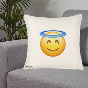 Perna Decorativa Emoji Inger cu Aureola, 40x40 cm, Crem Reliefat, Husa Detasabila, Perna Inclusa, BEKZ®