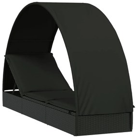 319644 vidaXL Șezlong cu acoperiș rotund, negru, 211x57x140 cm, poliratan
