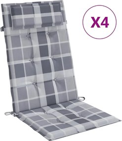 vidaXL Perne scaun spătar înalt 4 buc, gri, carouri, țesătură Oxford