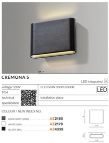 Aplica LED de perete exterior ambientala IP54 CREMONA S negru