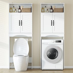 HOMCOM Dulap peste WC Mobilier de baie cu 2 uși cu închidere silențioasă Raft deschis 64x21x173,5 cm Alb | Aosom Romania