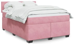 vidaXL Pat box spring cu saltea, roz, 140x200 cm, catifea