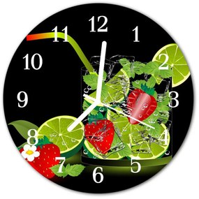 Ceas de perete din sticla rotund Strawberry Lime Bucătărie Verde