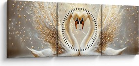 Tablou - Lebede Aurii (cu ceas) (90x30 cm)