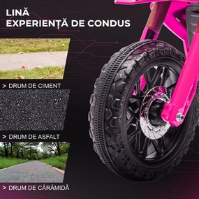 AIYAPLAY Moto cross electrică pentru copii 3-8 ani, baterie 6 V, 2 motoare, claxon și roți de antrenament, încărcare 30KG, roz | Aosom Romania