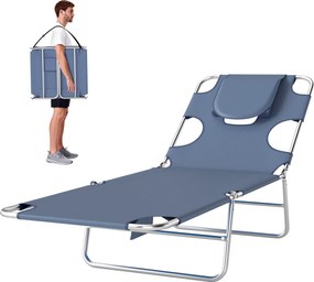 Outsunny Șezlong de grădină, șezlong cu deschidere căptușită pentru față, șezlong de masaj pentru exterior, buzunar lateral, material textil, metal, Gri | Aosom Romania