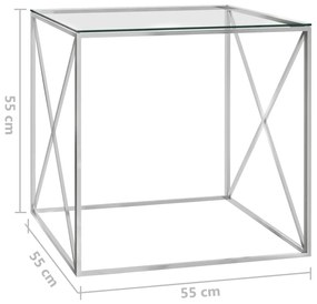 Masa de cafea, argintiu, 55x55x55 cm, otel inoxidabil  sticla 1, Argintiu, 55 x 55 x 55 cm