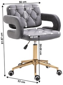 Scaun de birou, tesatura de catifea gri deschis / auriu, NELIA