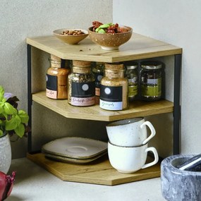 Raft de colt Kesper 27833, MDF, 3 niveluri, 28 x 26 cm, pana la 10 kg, Negru/imitatie de lemn