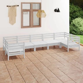 3083525 vidaXL Set mobilier de grădină, 7 piese, alb, lemn masiv de pin