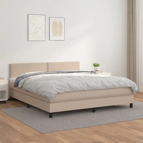 3141076 vidaXL Pat box spring cu saltea, cappuccino, 160x200cm piele ecologică