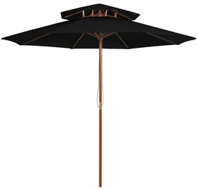 vidaXL Umbrelă de soare dublă, stâlp din lemn, negru, 270 cm