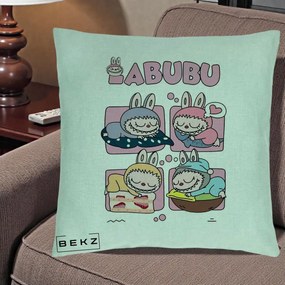 Perna Personalizata Labubu Sleeping Quad Grid, 40x40 cm, Verde Menta, Husa Detasabila, Perna Inclusa, BEKZ®