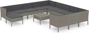 vidaXL Set mobilier de grădină cu perne, 13 piese, gri, poliratan