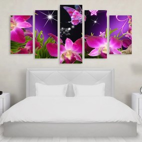 Tablou Multicanvas 5 Purple Butterfly Flower 250x120 cm