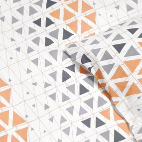 Goldea lenjerie de pat din 100% bumbac deluxe - triunghiuri gri-portocalii 200 x 220 și 2buc 50 x 70 cm