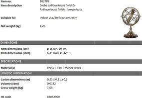 Obiect decorativ LUX Globe S, alama antica 103789 HZ