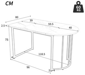 Masă cu picioare din metal, marmură modernă, structură metalică stabilă, pentru 4-6 persoane, 138,9×80×75 cm, Alb+Auriu