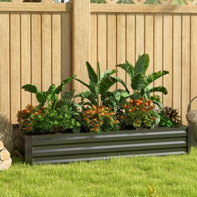 Outsunny Jardinieră dreptunghiulară bac de flori în oțel cu margine de siguranță și fund deschis negru | Aosom Romania