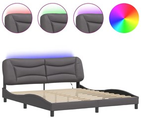 3213951 vidaXL Cadru de pat cu lumini LED, gri, 180x200 cm, piele ecologică