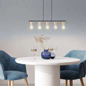 Brilliant - Candelabru KERRY suspendat pe cablu 5xE27/40W/230V negru/bambus