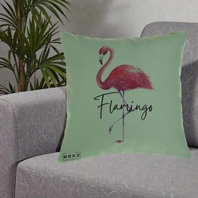 Perna Decorativa Flamingo Acuarela, 40x40 cm, Verde, Husa Detasabila, Perna Inclusa, BEKZ®