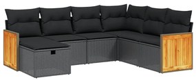 3265759 vidaXL Set canapele de grădină cu perne, 7 piese, negru, poliratan