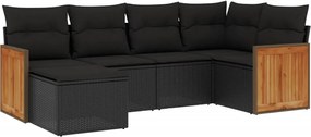 vidaXL Set mobilier de grădină cu perne, 6 piese, negru, poliratan