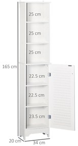 HOMCOM Coloană Baie 3 Niveluri Dulapior Închis Economie Spațiu MDF PAL 34x20x165cm Alb | Aosom Romania