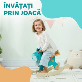 AIYAPLAY Cal de Lemn în Formă de Măgar pentru Copii cu Bază Largă, din Lemn, 59x27x43 cm, Verde Închis și Portocaliu | Aosom Romania