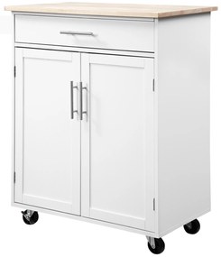 HOMCOM Cărucior de bucătărie pe roți cărucior de servire insulă de bucătărie cu sertar, dulap și suport pentru prosoape - alb | Aosom Romania