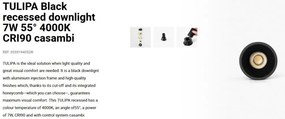 Spot LED incastrabil TULIPA Black recessed downlight 7W 55° 4000K CRI90 casambi