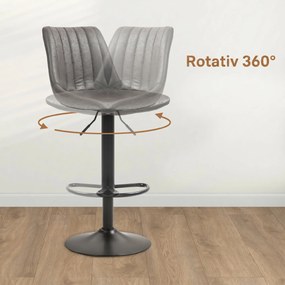 HOMCOM Set 2 Scaune de Bar Industriale, Scaune de Bucătărie cu Spătar, Înălțime Reglabilă, Gri Închis | Aosom Romania