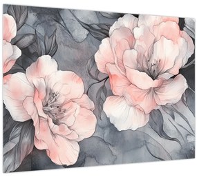 Tablou pe sticlă - Schiță de flori (70x50 cm)