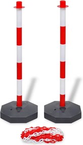 vidaXL Set stâlp semnalizare trafic, cu lanț din plastic, 10 m