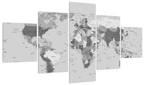 Tablou albnegru cu harta lumii (125x70 cm), în 40 de alte dimensiuni noi