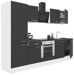 Mobilă de bucătărie Yorki 270, corp alb, față antracit satinat, element inferior cuptor, dulap raft