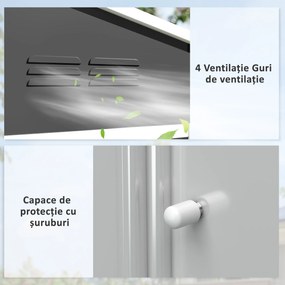 Outsunny Căsuță de Grădină 3.6m² din Oțel Zincat cu Grile de Ventilație, Căsuță de Grădină cu Uși Glisante Duble Blocabile, Acoperiș Înclinat, Căsuță pentru Unelte cu Mănuși, Gri Închis | Aosom Romania