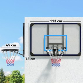 SPORTNOW Coș de Baschet de Perete, Mini Coș de Baschet cu Panou Indestructibil și Cerc din Oțel, 113x61x73 cm, Negru | Aosom Romania