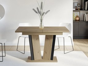 Masă sufragerie extensibilă Ledysa II (Stejar artisan + Negru) (pentru 2-6 persoane). 1105389