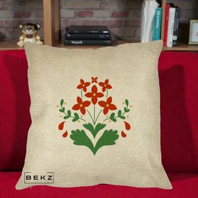 Perna Decorativa Buchet Floral Folk Rosu-Verde, 40x40 cm, Crem, Husa Detasabila, Perna Inclusa, BEKZ®