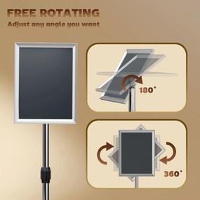 HOMCOM Suport Poster A3, Expozitor Publicitar de Podea cu Înălțime și Înclinare Reglabile, 40x30x129-135 cm, Argintiu | Aosom Romania