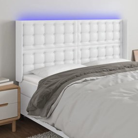 Tablie de pat cu LED, alb, 183x16x118 128 cm, piele ecologica 1, Alb, 183 x 16 x 118 128 cm