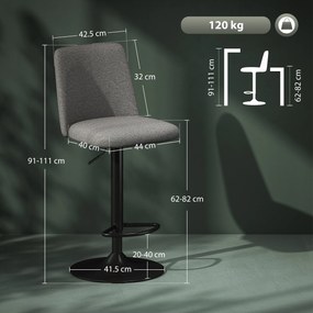 HOMCOM Set 2 Scaune de Bar Pivotante cu Înălțime Reglabilă Gri Închis | Aosom Romania