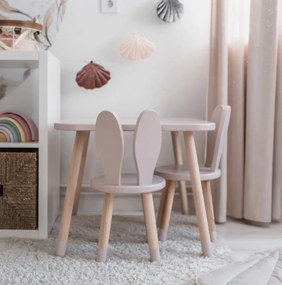 Set masuta patrata roz si 2 scaunele iepuras roz